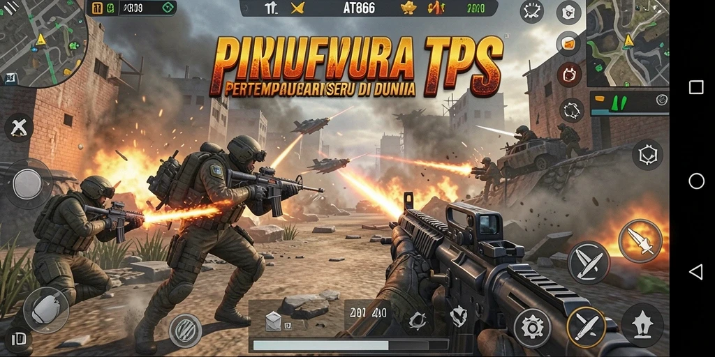 Screenshot gameplay AT866 menampilkan aksi pertempuran yang intens.