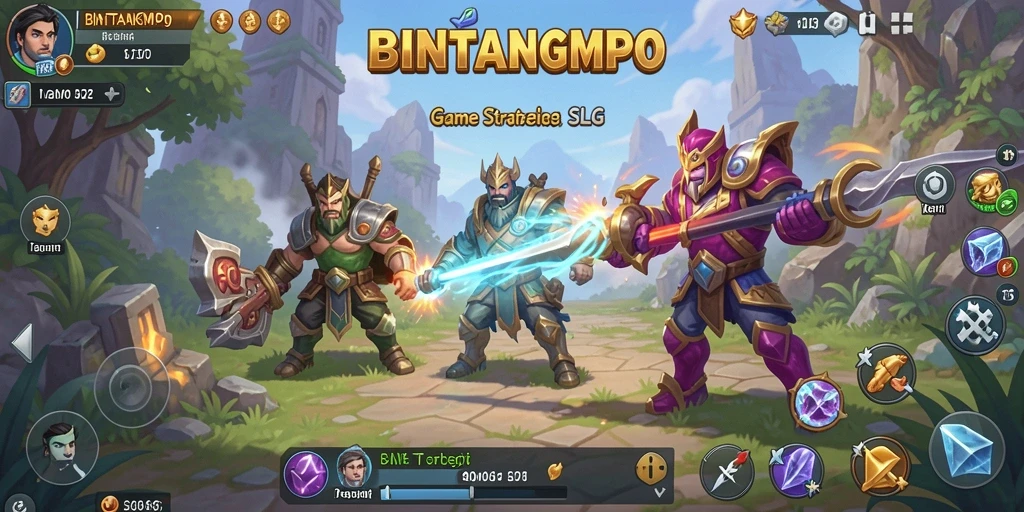 Screenshot utama BINTANGMPO menampilkan aksi pertempuran yang intens.