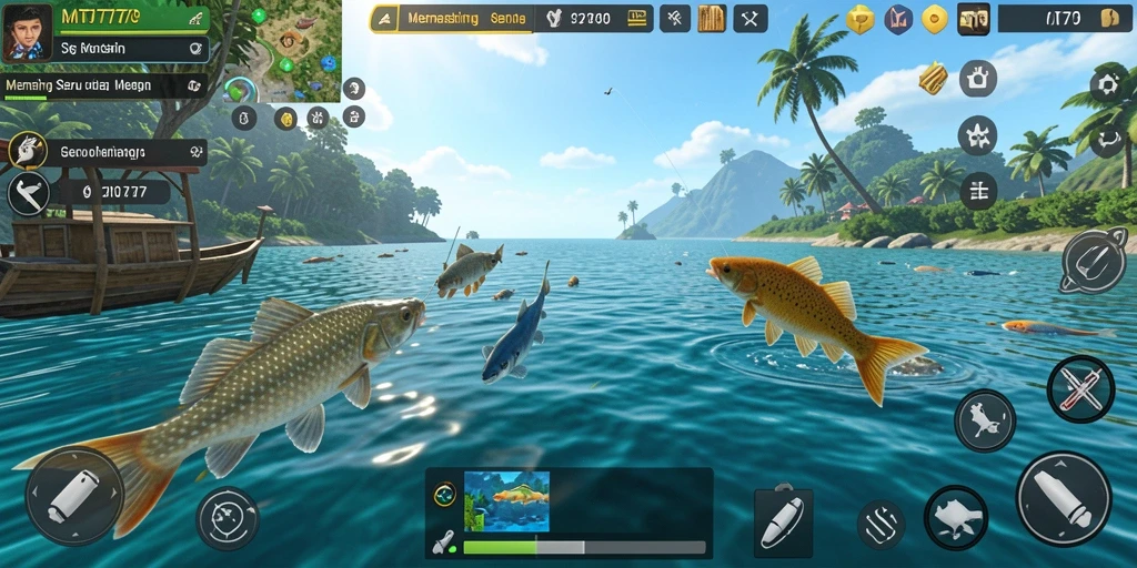 Screenshot gameplay MT777 menampilkan aksi seru dan pemandangan indah saat memancing.