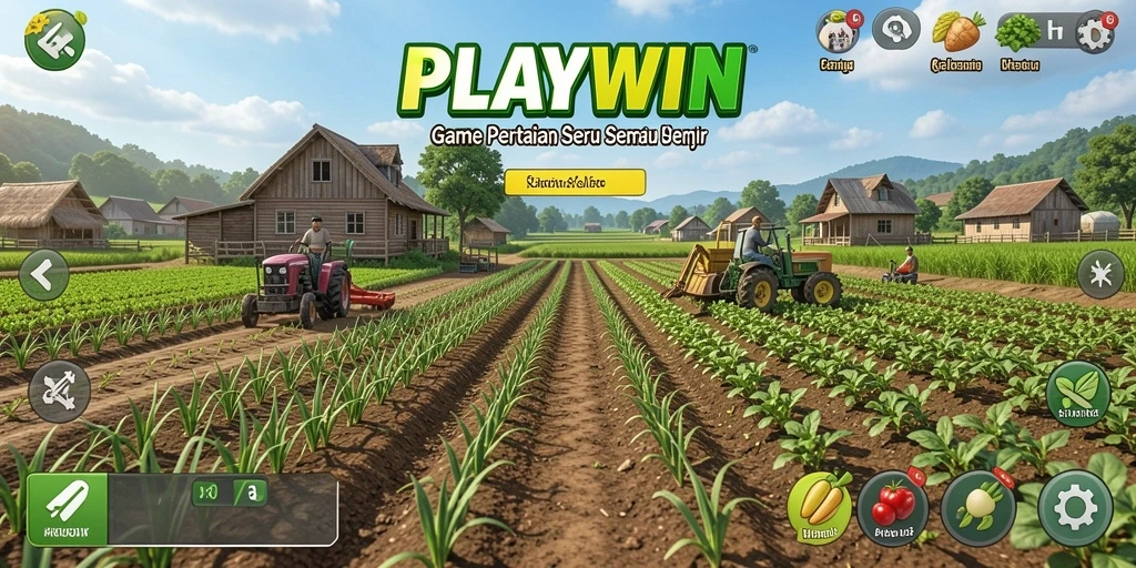 Screenshot menunjukkan aktivitas seru di lahan pertanian di PLAYWIN.