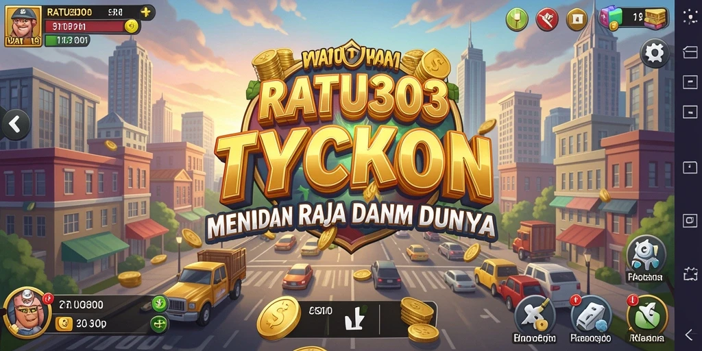 Screenshot menunjukkan aksi seru mengelola bisnis di RATU303.