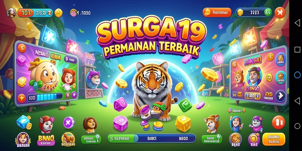 Screenshot SURGA19 menampilkan gameplay Bingo yang seru dan interaktif.